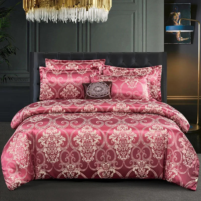 Satin Rayon Jacquard Summer Duvet Cover Set, 220x240 Double Bed