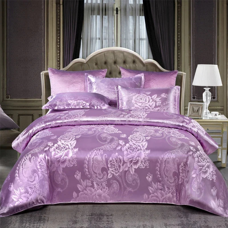 Wostar Satin Rayon Jacquard Duvet Cover Set, 220x240 Summer Luxury Bedding