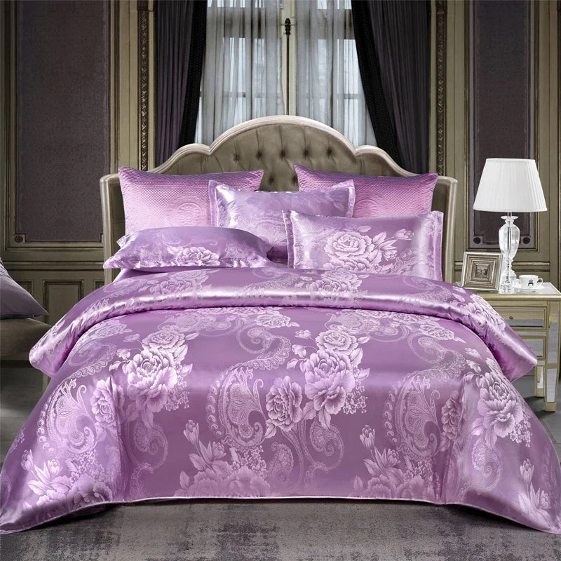 Wostar Satin Rayon Jacquard Duvet Cover Set, 220x240 Summer Luxury Bedding