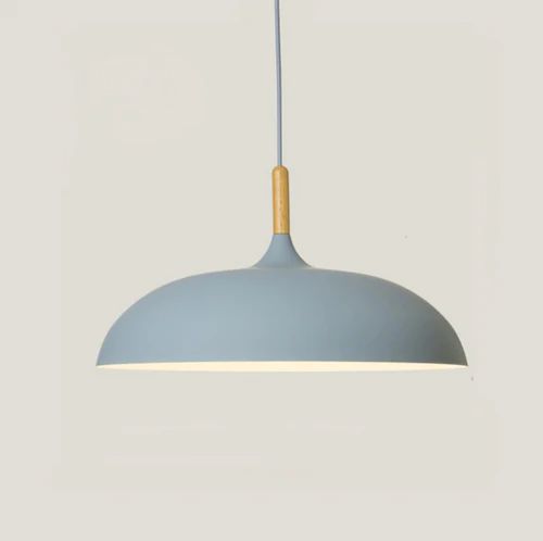 Metal and Wood Pendant Lights in Soft Pastel Tones