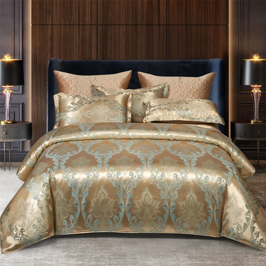 Wostar Satin Rayon Jacquard Duvet Cover Set, 220x240 Summer Luxury Bedding