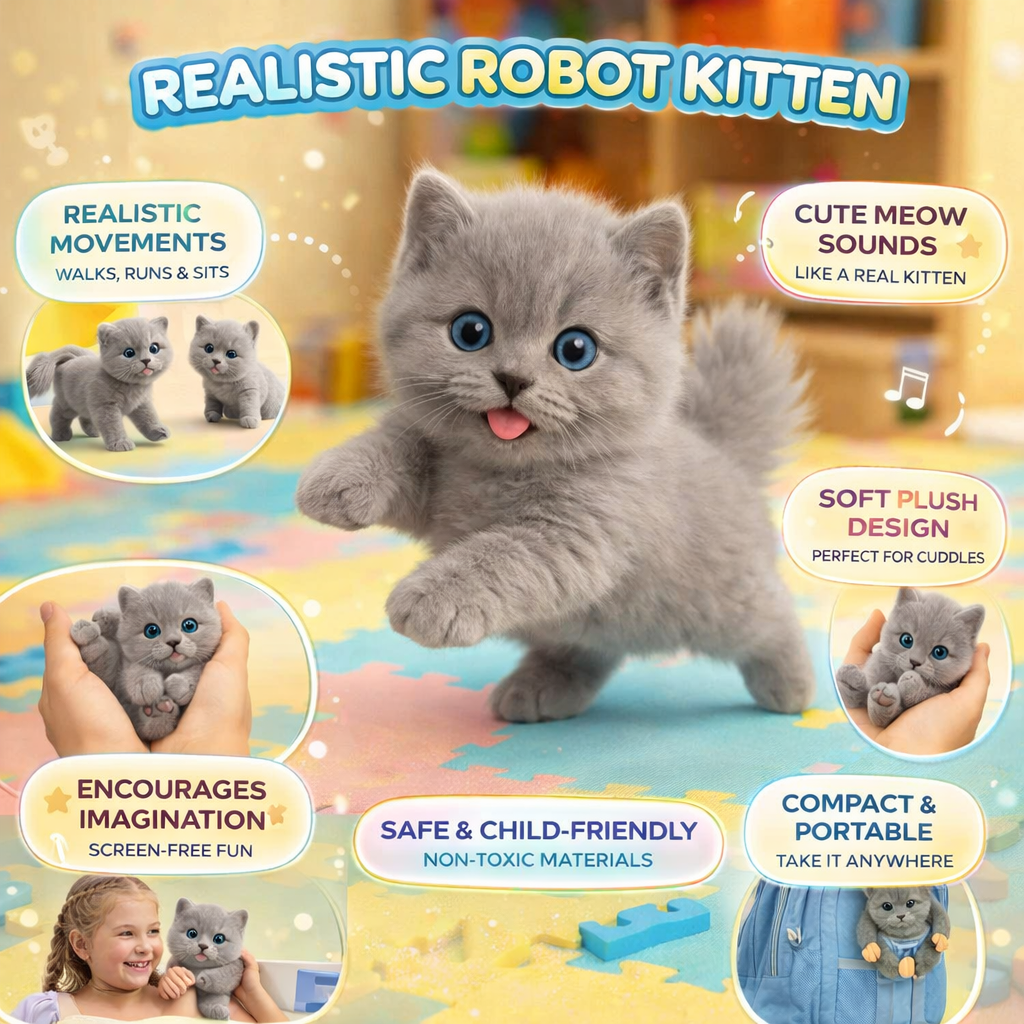 Realistic Walking Robotic Kitten Interactive Plush Toy