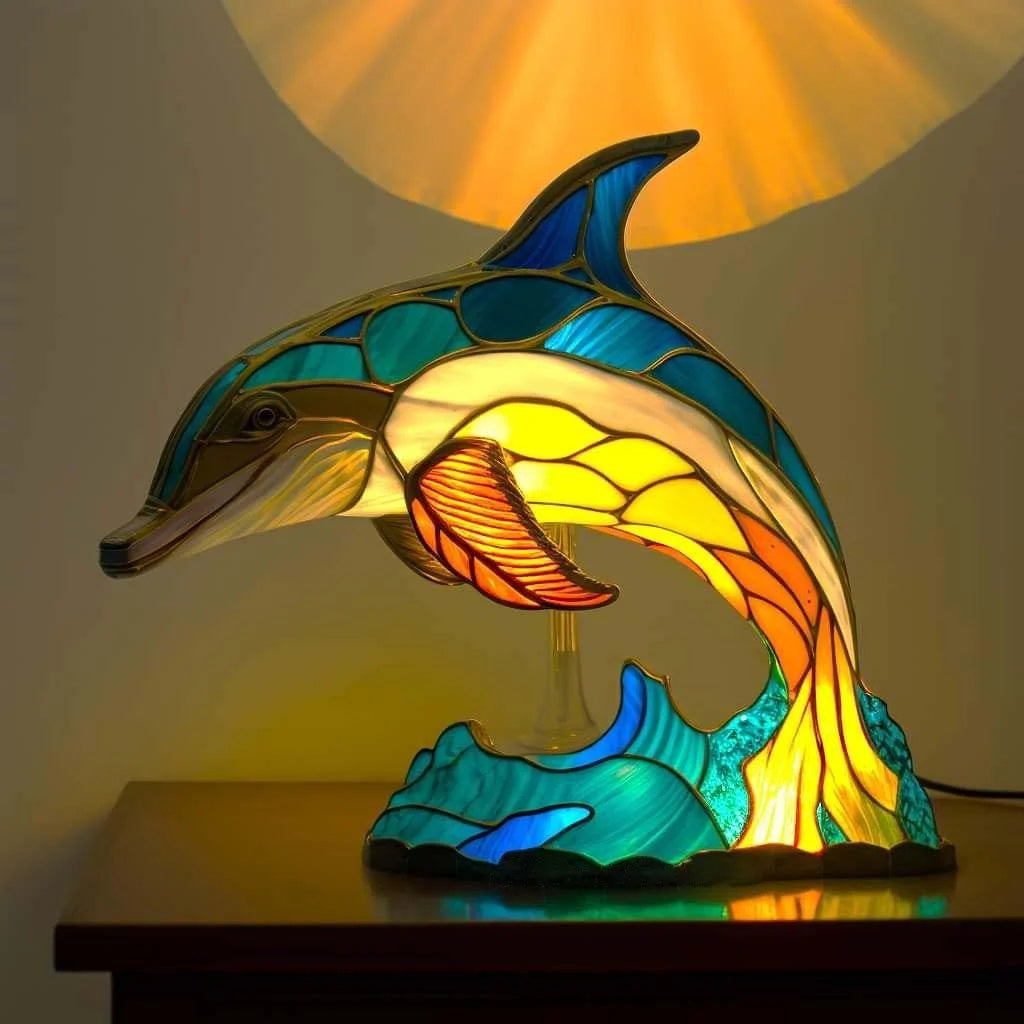 Stained Glass Animal Lamp Kaleidoscopic Light Decorative Home Accent 11