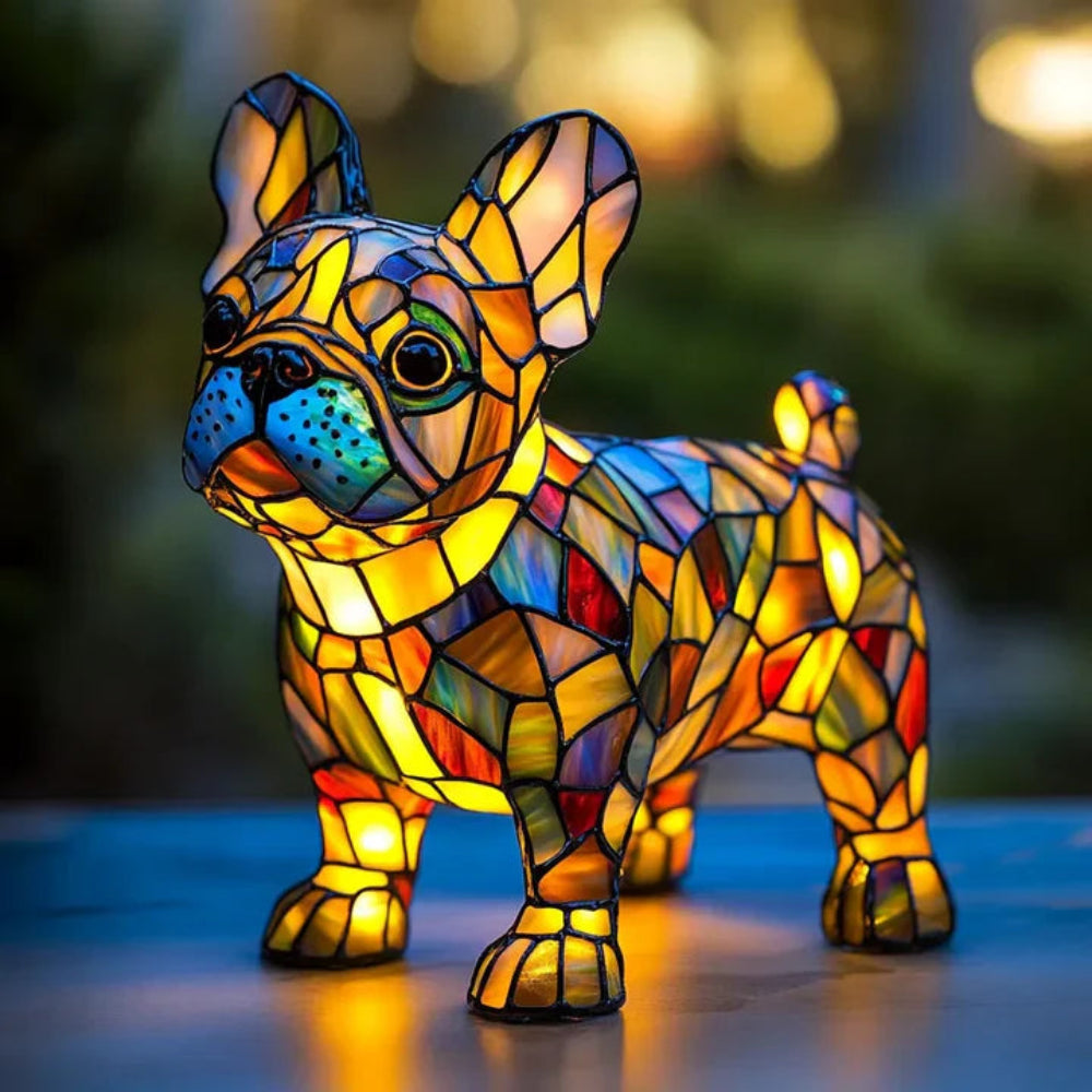 Stained Glass Dog Table Lamp Tiffany Style Colorful Home Decor 0