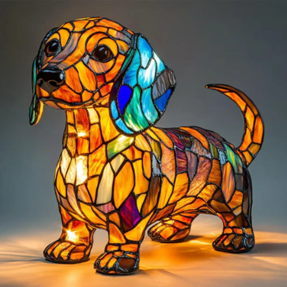Stained Glass Dog Table Lamp Tiffany Style Colorful Home Decor 3