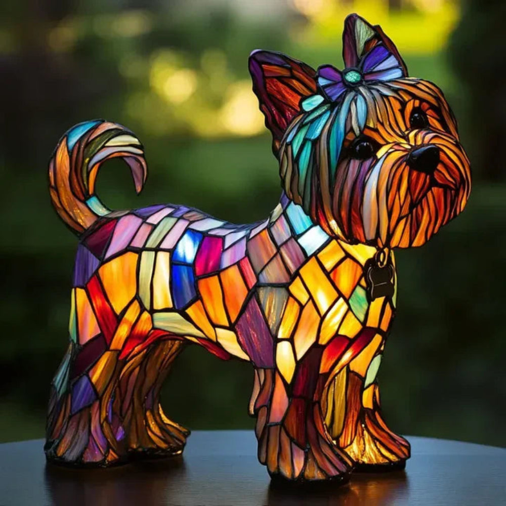 Stained Glass Dog Table Lamp Tiffany Style Colorful Home Decor 5