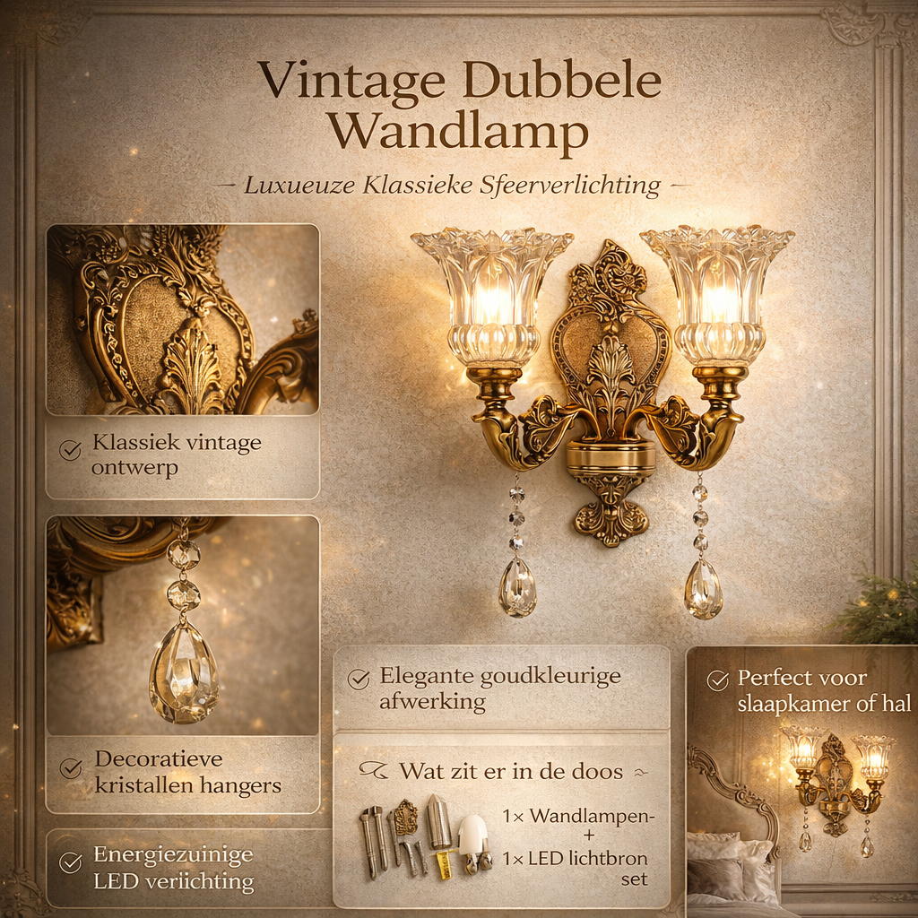 Vintage Gold Double-Light Glass Wall Sconce