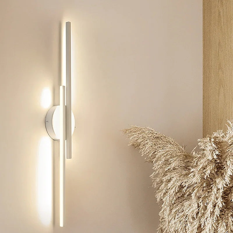 Alana Twin Linear LED Wall Sconce in Black and White Metal for Bedrooms