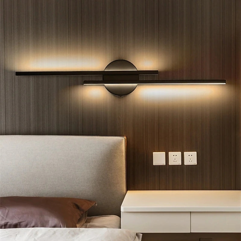 Alana Twin Linear LED Wall Sconce in Black and White Metal for Bedrooms