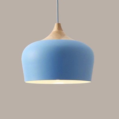 Metal and Wood Pendant Lights in Soft Pastel Tones