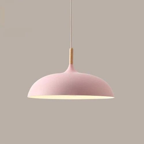 Metal and Wood Pendant Lights in Soft Pastel Tones