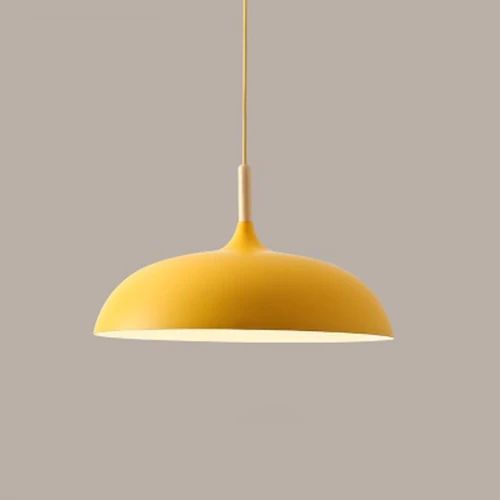 Metal and Wood Pendant Lights in Soft Pastel Tones